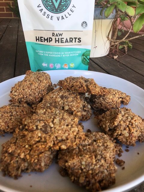 Almond, oat and hemp choc chip cookies