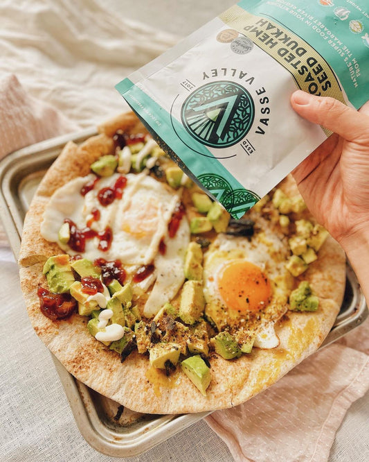 Healthy Breakfast Pizza with Hemp Seed Dukkah