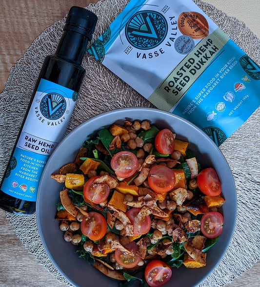 Chickpea, Coconut Bacon, and Roast Pumpkin Hemp Dukkah Salad