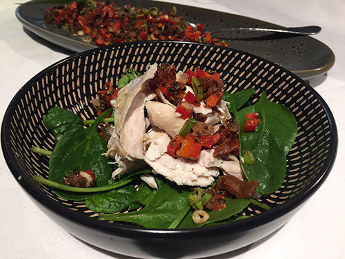 Warm Chicken Salad Dressing with hemp seed oil