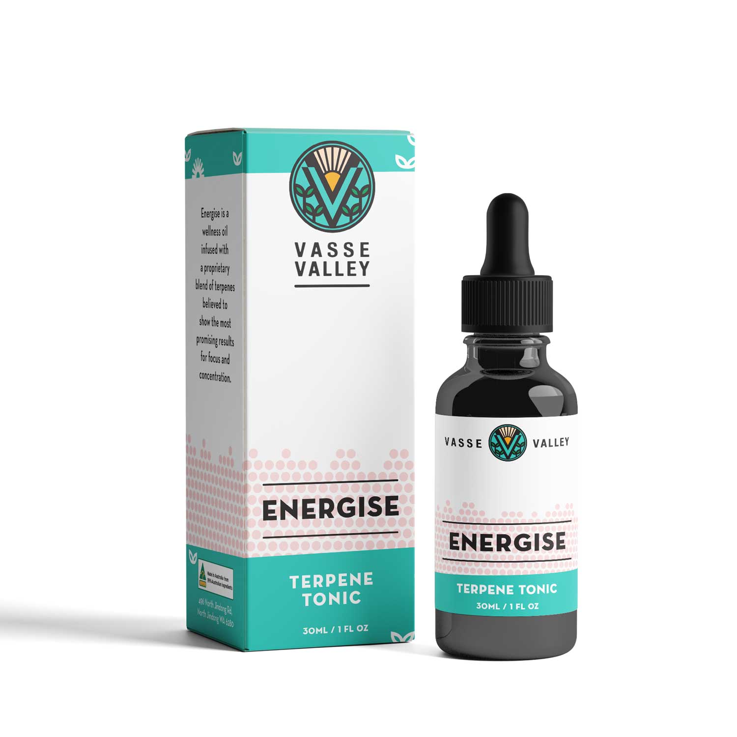 Vasse Valley Terpene Tonic Energise - 30ml bottle with dropper - focus, concentration, brain food