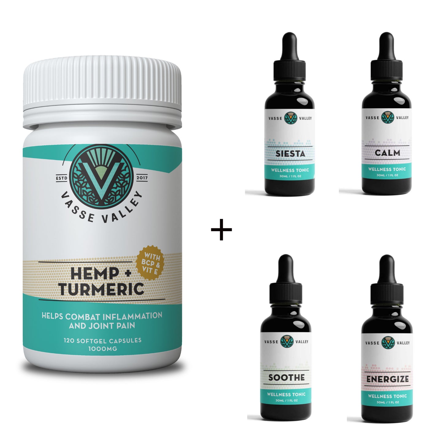 Hemp and turmeric capsules and terpene tonic bundle